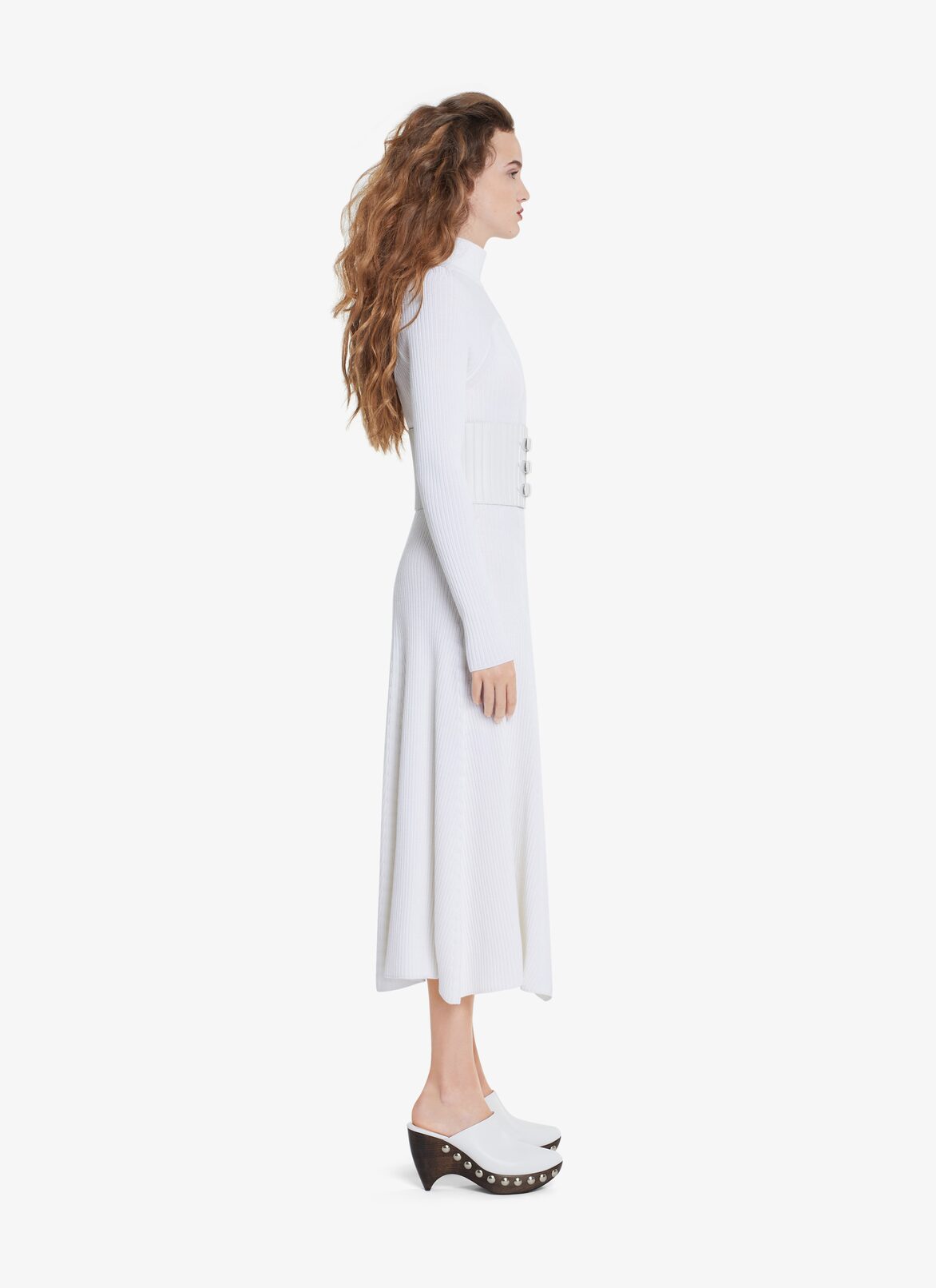 KNIT CUTOUT BACK LONG DRESS ALAÏA WHITE KNIT CUTOUT BACK LONG DRESS
